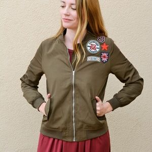 NWT Desert Brown Bomber Jacket with Patches